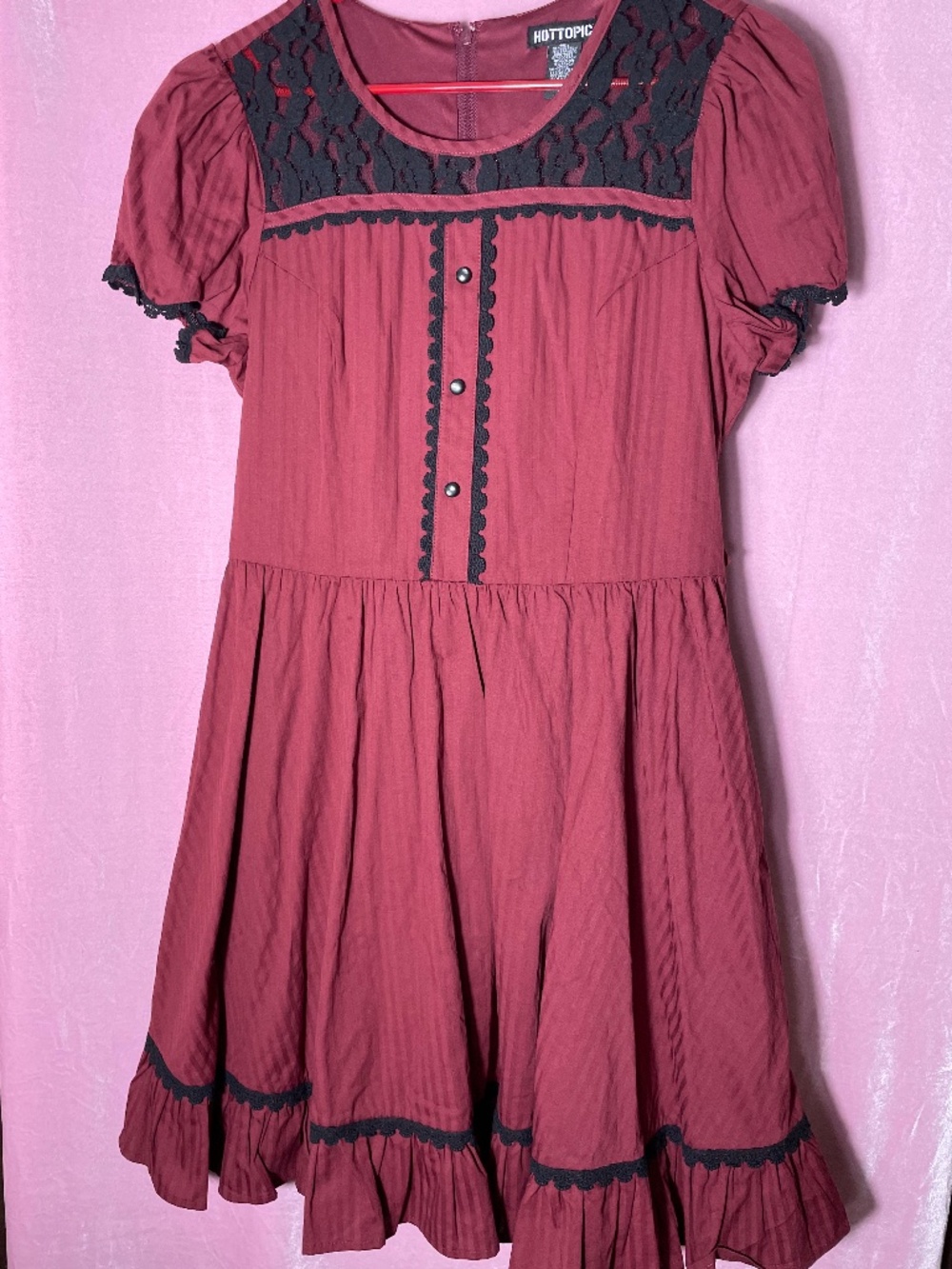 NWOT HT XL dark red Lolita dress with stripes black accents &pockets